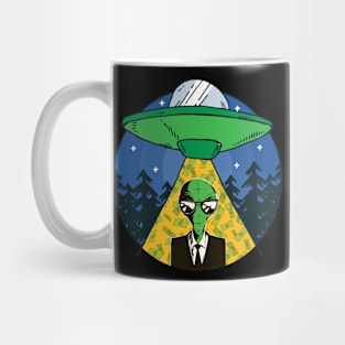 Alien Money Investing –Money Lover Space Abduction UFO Mug